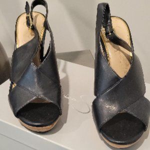Jessica Simpson Colavita Peep Toe Platform Wedge Sandals Womens 9 Black Cork